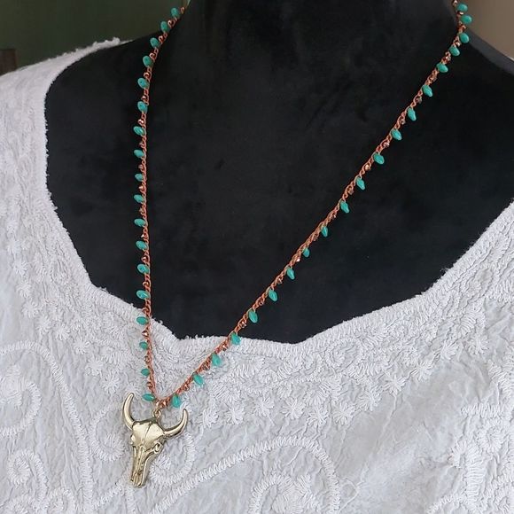 Sale Southwestern Crocheted Necklace, Turquoise, Handmade by Rust Belt Raised - Picture 5 of 13